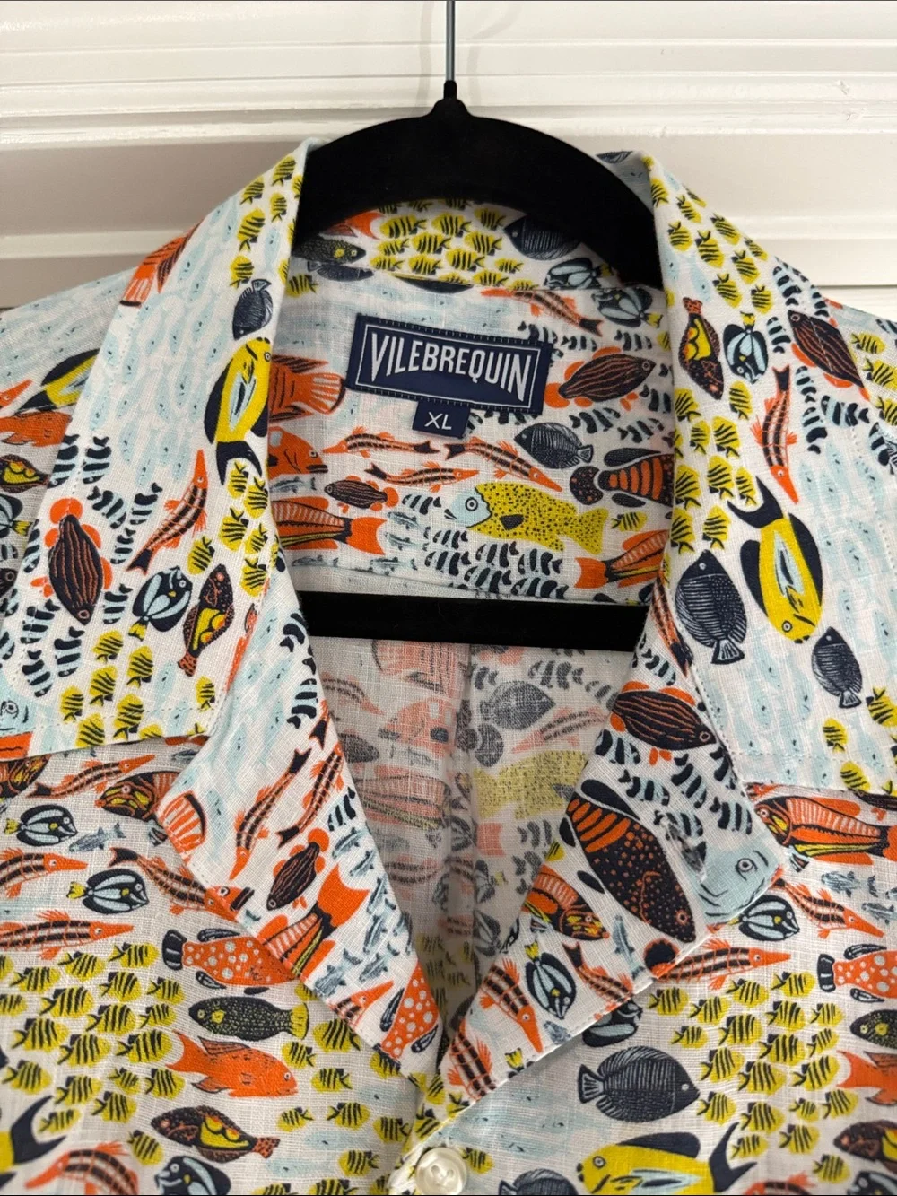 Vilebrequin XL Linen Fish Tropical Collar Shirt button Beach Ocean